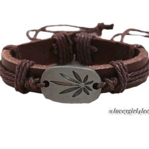 BROWN VEGAN LEATHER LEAF BRACLET #P1
